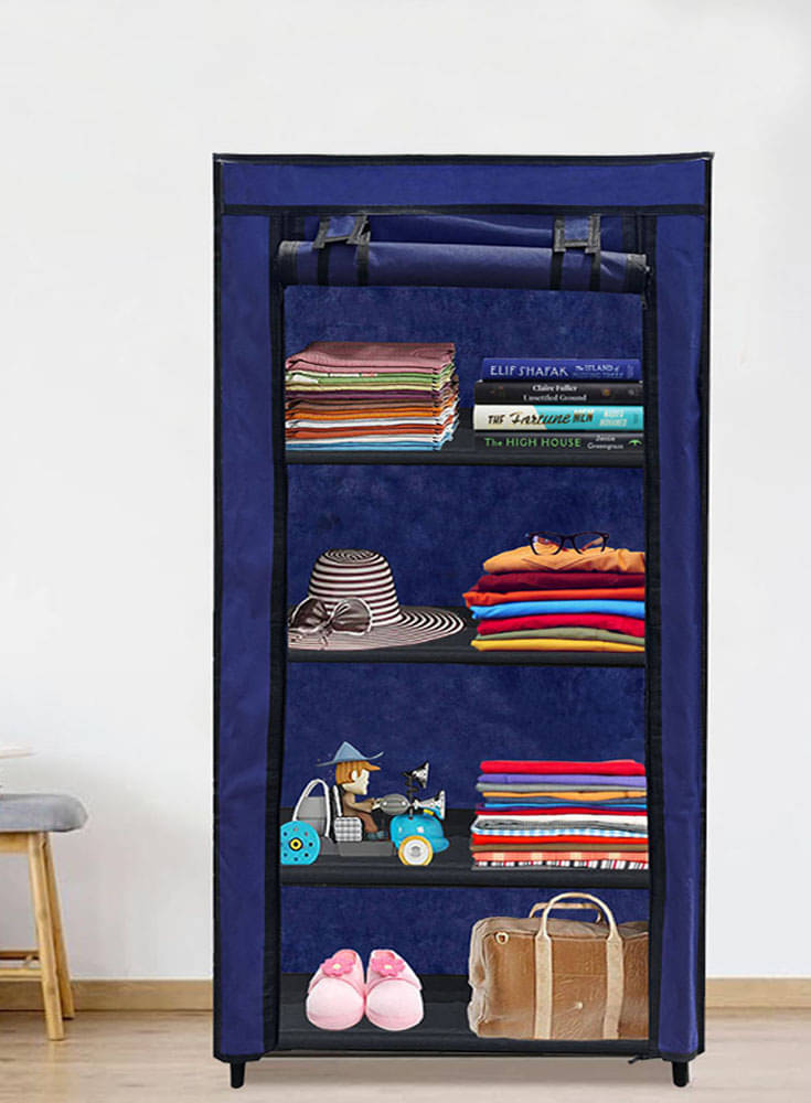 RMRCHANTS 4 Layer Metal Shoe Rack Stand with Cover Shoe Organiser for Home & Office (Blue)     			RMRCHANTS 4 Layer Metal Shoe Rack Stand with Cover Shoe Organiser for Home & Office (Blue)