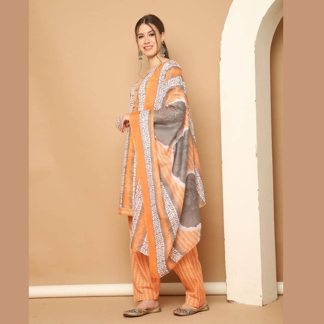 Rajnandini Women Cotton Blend Printed Straight Kurti With Patiala Salwar ( Orange ) Rajnandini Women Cotton Blend Printed Straight Kurti With Patiala Salwar ( Orange )