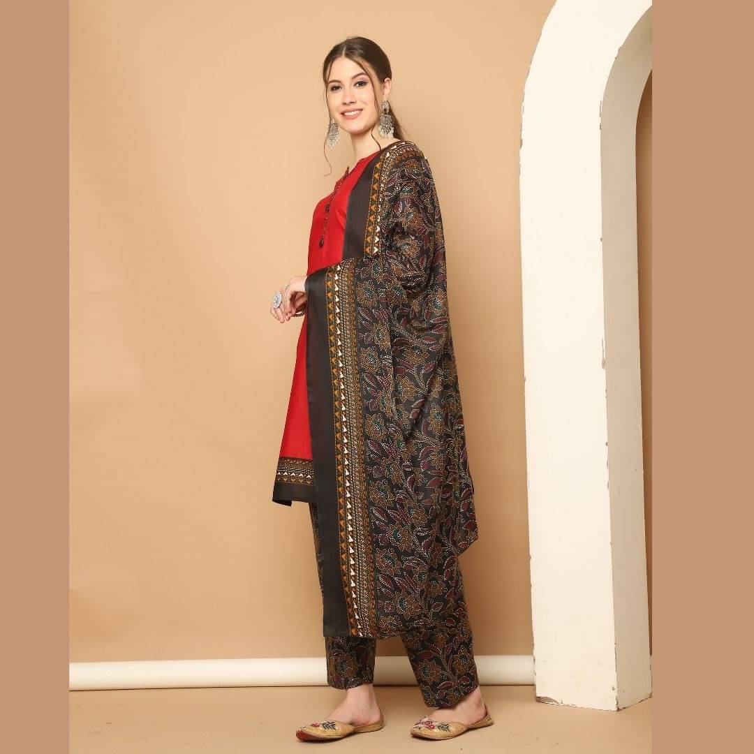 Rajnandini Women Cotton Blend Printed Straight Kurti With Patiala Salwar ( Maroon ) Rajnandini Women Cotton Blend Printed Straight Kurti With Patiala Salwar ( Maroon )