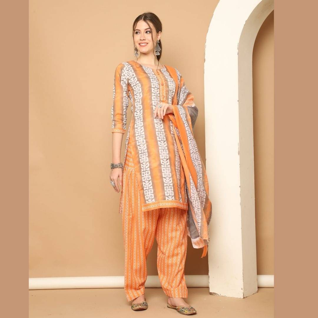 Rajnandini Women Cotton Blend Printed Straight Kurti With Patiala Salwar ( Orange ) Rajnandini Women Cotton Blend Printed Straight Kurti With Patiala Salwar ( Orange )