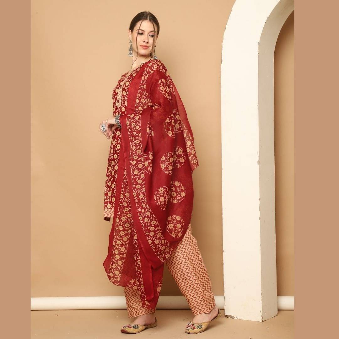 Rajnandini Women Cotton Blend Printed Straight Kurti With Patiala Salwar ( Maroon ) Rajnandini Women Cotton Blend Printed Straight Kurti With Patiala Salwar ( Maroon )