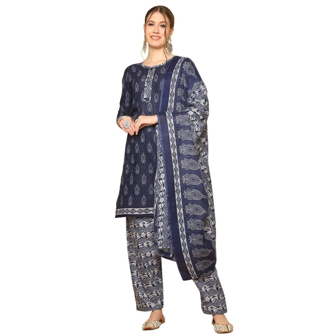 Rajnandini Women Cotton Blend Printed Straight Kurti With Patiala Salwar ( Navy ) Rajnandini Women Cotton Blend Printed Straight Kurti With Patiala Salwar ( Navy )