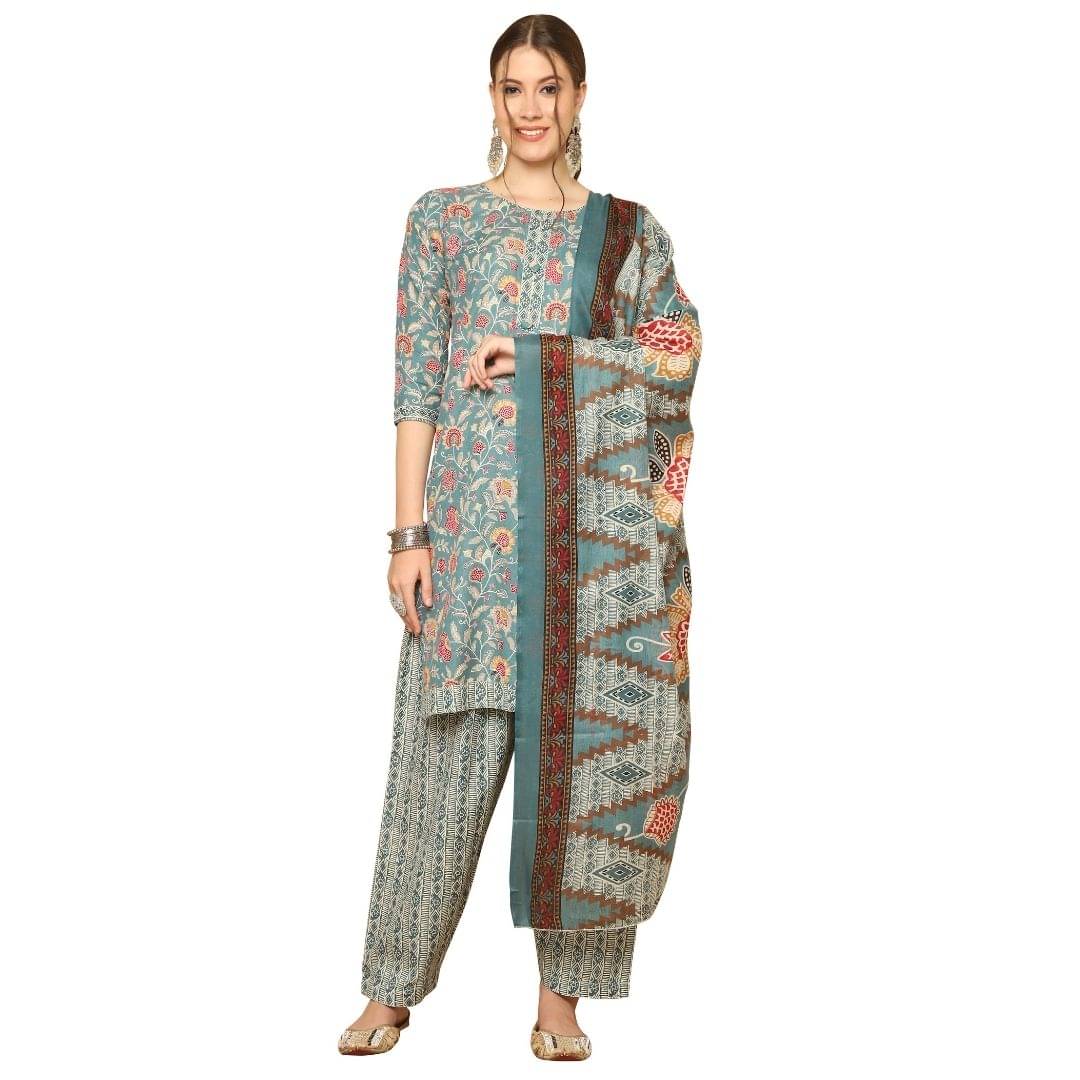 Rajnandini Women Cotton Blend Printed Straight Kurti With Patiala Salwar ( Green ) Rajnandini Women Cotton Blend Printed Straight Kurti With Patiala Salwar ( Green )