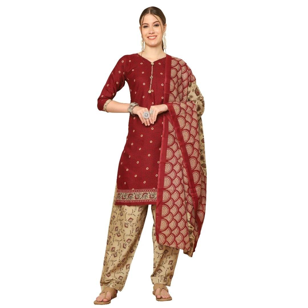 Rajnandini Women Cotton Blend Printed Straight Kurti With Patiala Salwar ( Maroon ) Rajnandini Women Cotton Blend Printed Straight Kurti With Patiala Salwar ( Maroon )