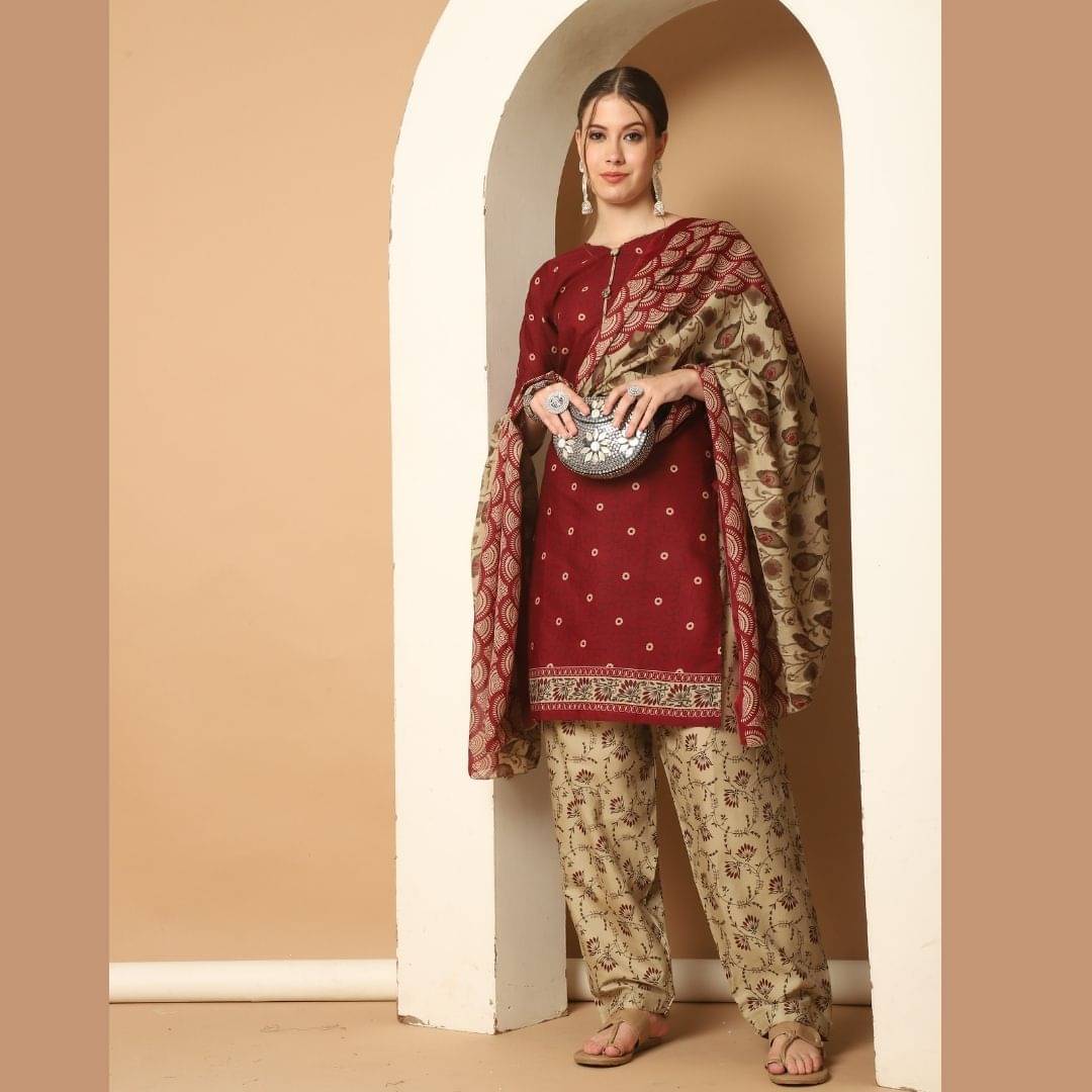 Rajnandini Women Cotton Blend Printed Straight Kurti With Patiala Salwar ( Maroon ) Rajnandini Women Cotton Blend Printed Straight Kurti With Patiala Salwar ( Maroon )
