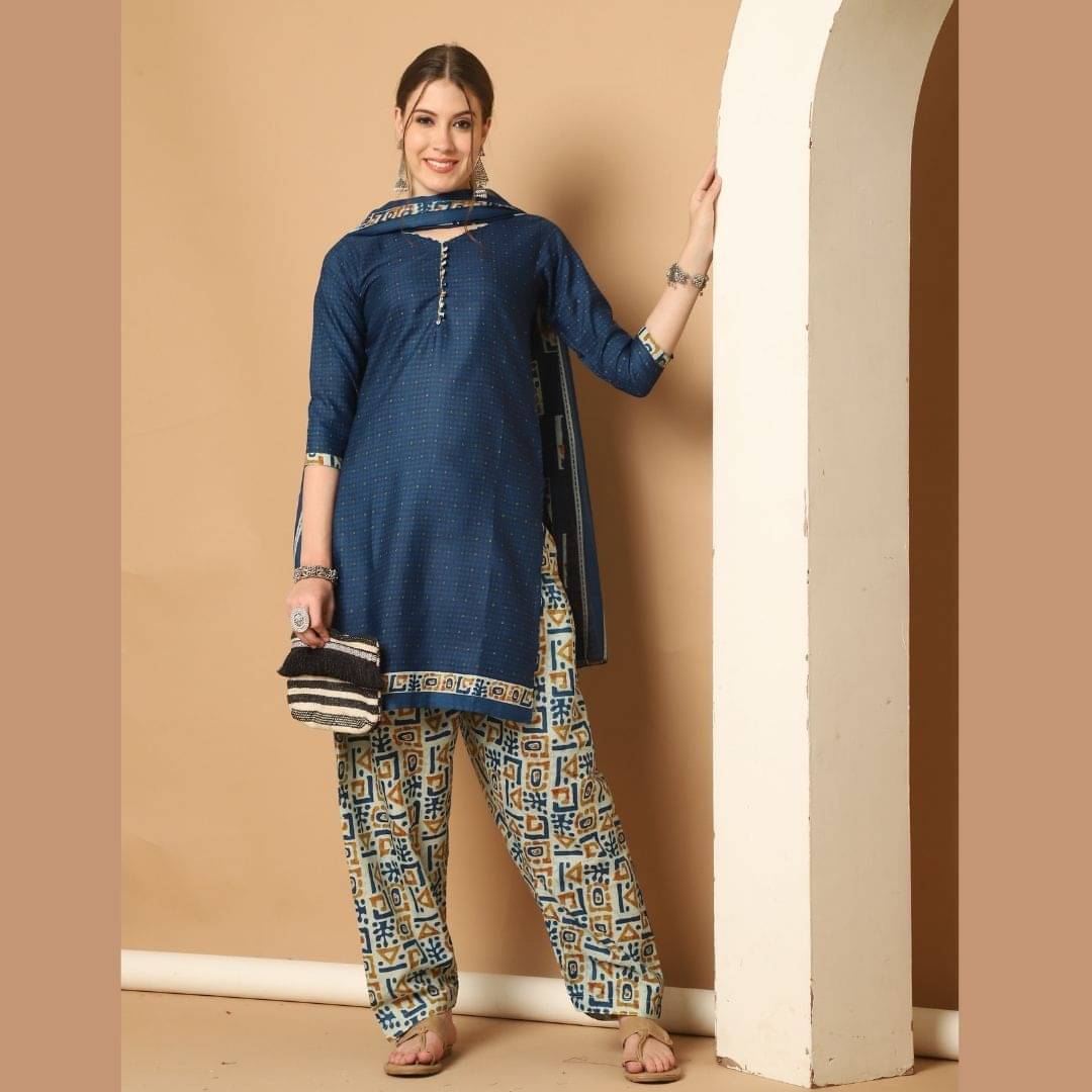 Rajnandini Women Cotton Blend Printed Straight Kurti With Patiala Salwar ( Blue ) Rajnandini Women Cotton Blend Printed Straight Kurti With Patiala Salwar ( Blue )