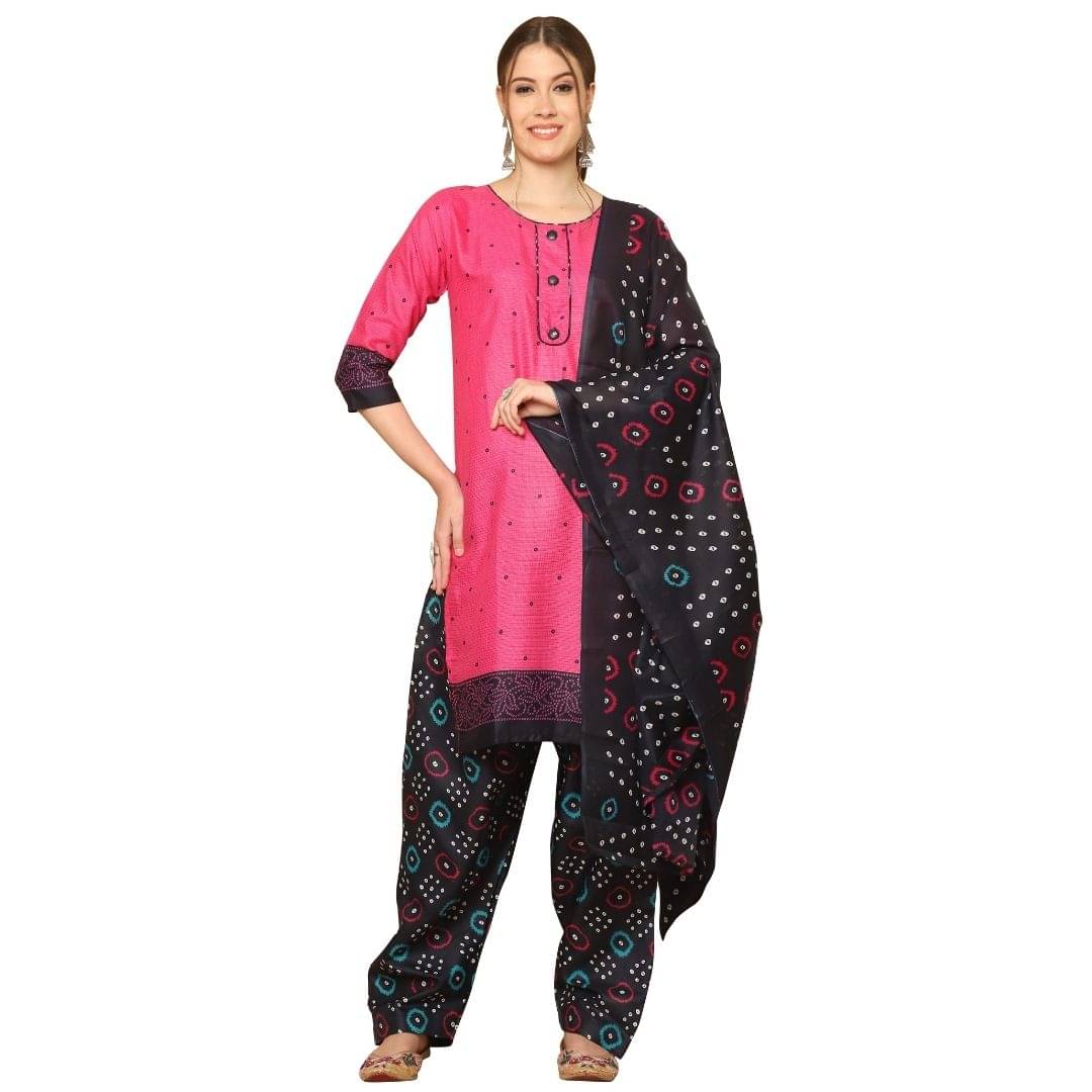     			Rajnandini Women Cotton Blend Printed Straight Kurti With Patiala Salwar ( Pink )