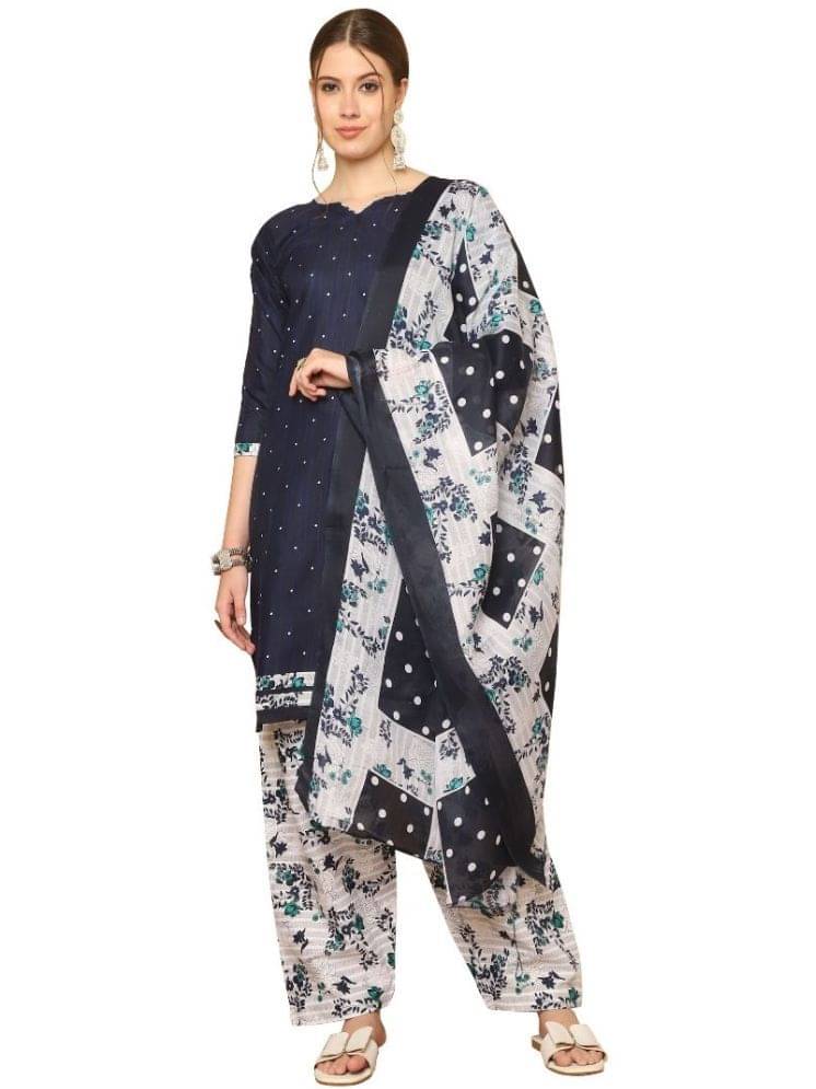 Rajnandini Cotton Blend Printed Kurti With Patiala Women's Stitched Salwar Suit - Navy ( Pack of 1 ) Rajnandini Cotton Blend Printed Kurti With Patiala Women's Stitched Salwar Suit - Navy ( Pack of 1 )
