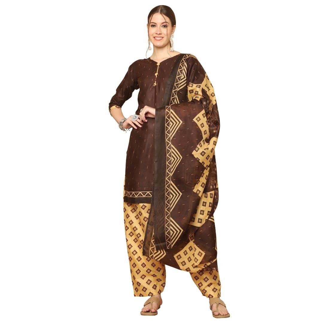 Rajnandini Women Cotton Blend Printed Straight Kurti With Patiala Salwar ( Brown ) Rajnandini Women Cotton Blend Printed Straight Kurti With Patiala Salwar ( Brown )