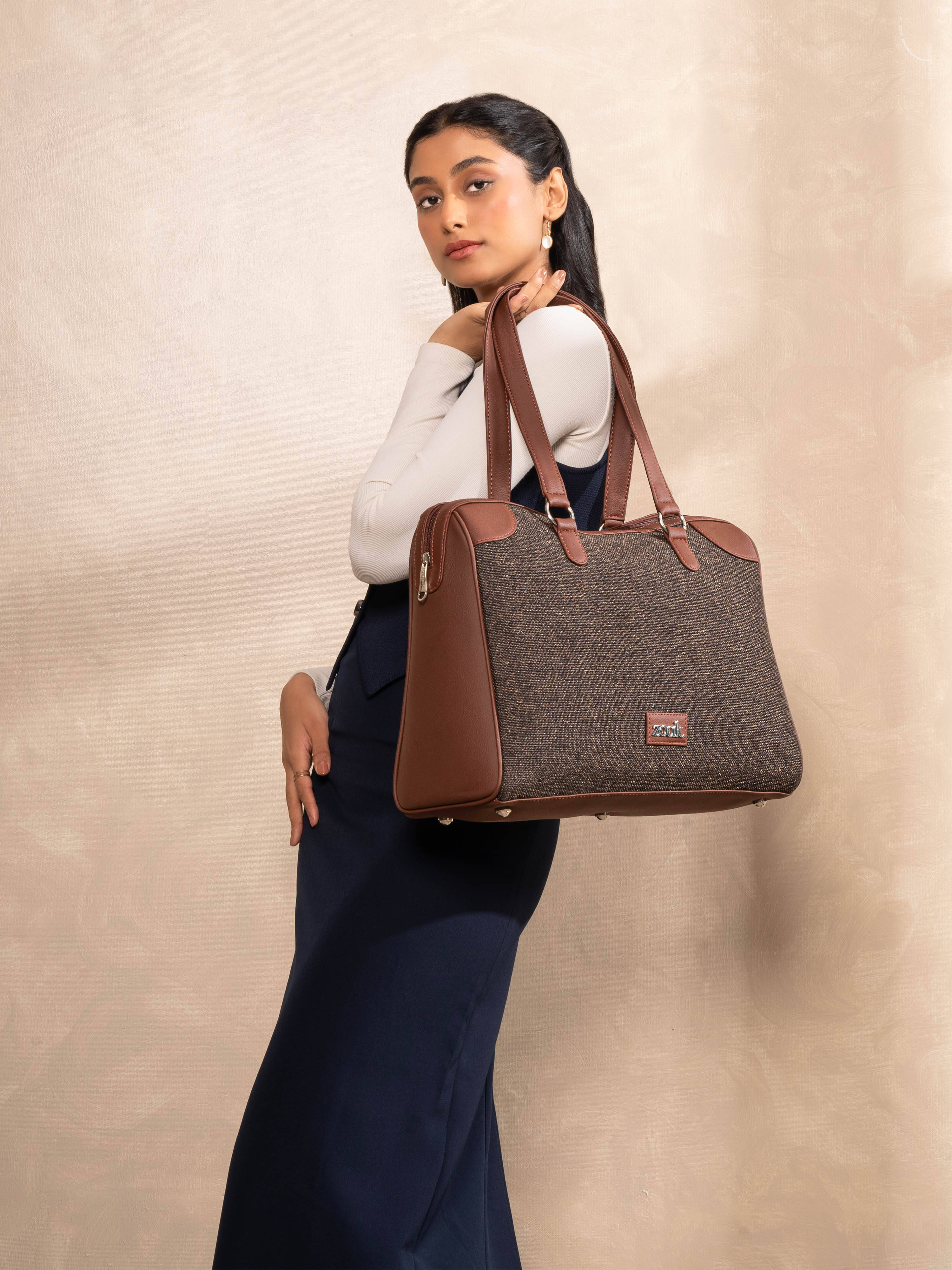     			Zouk Tote Bag Jute Set of 1 ( Brown )