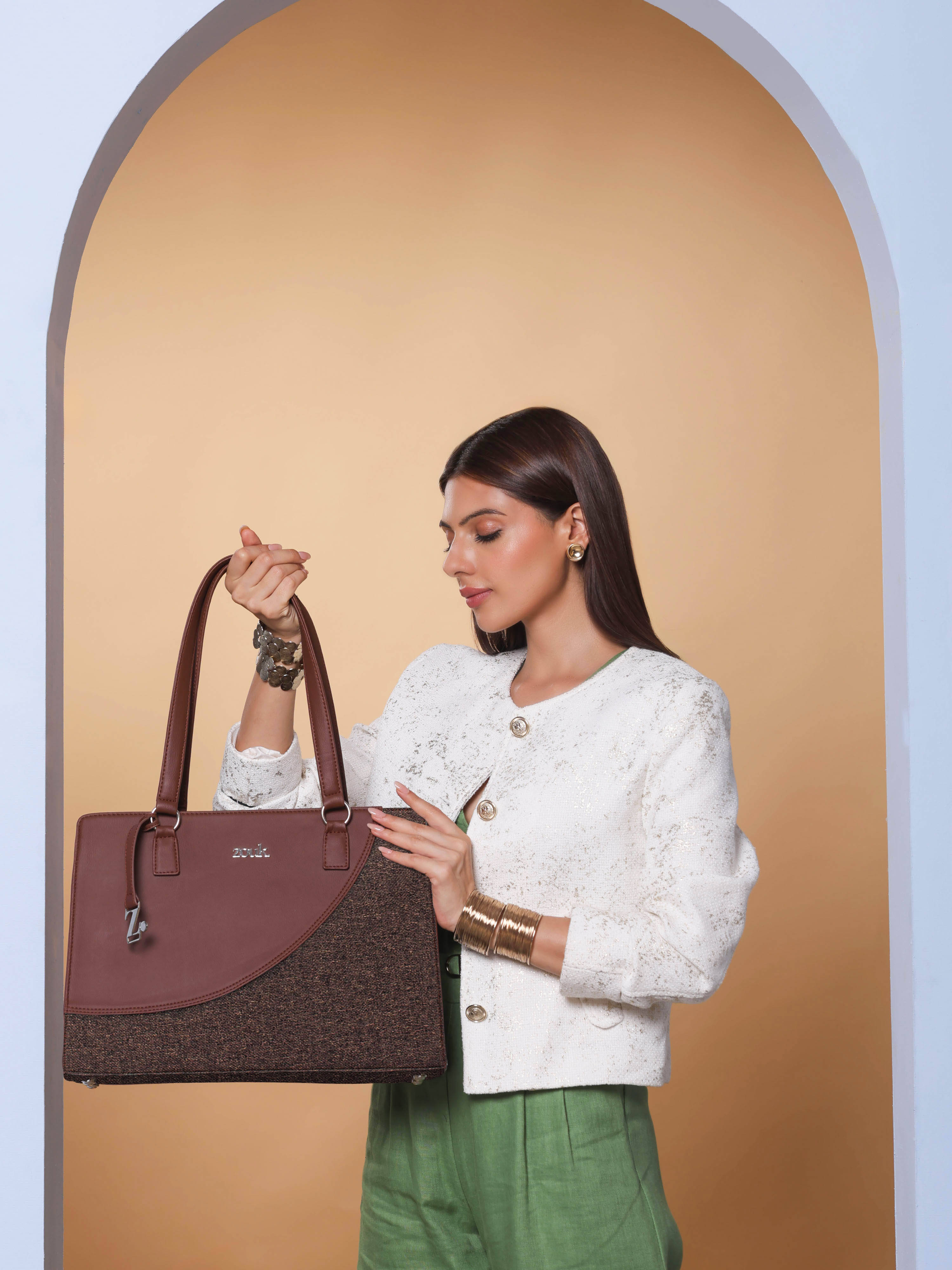     			Zouk Tote Bag Jute Set of 1 ( Brown )