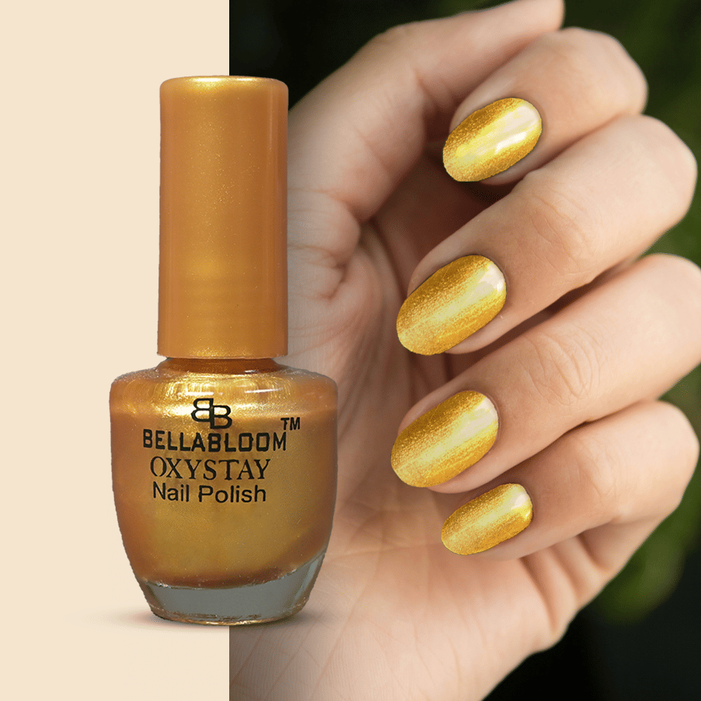 BELLABLOOM Golden Nail Polish Long Lasting Shine, 10ml ( Pack of 1 )