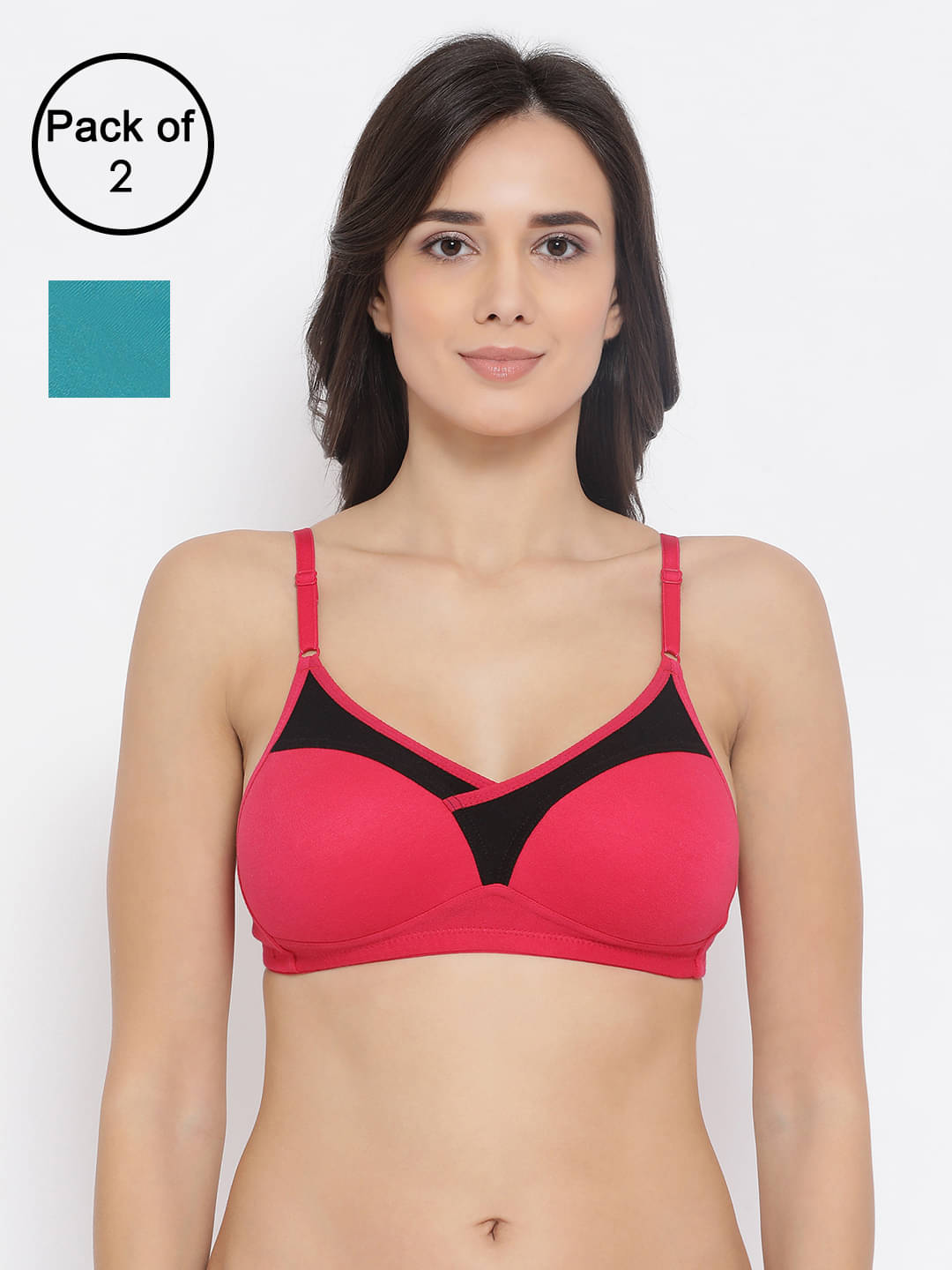 Clovia Pack of 2 Cotton Non Padded Women's T-Shirt Bra ( Multicolor ) COMBOBR71     			Clovia Pack of 2 Cotton Non Padded Women's T-Shirt Bra ( Multicolor ) COMBOBR71