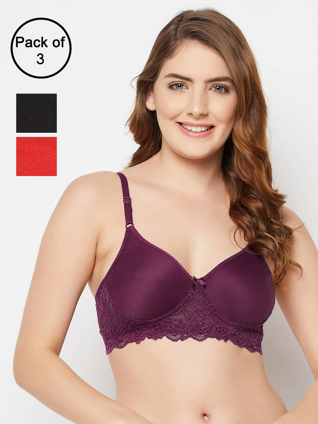     			Clovia Pack of 3 Cotton Non Padded Women's T-Shirt Bra ( Multicolor ) COMBOBR82