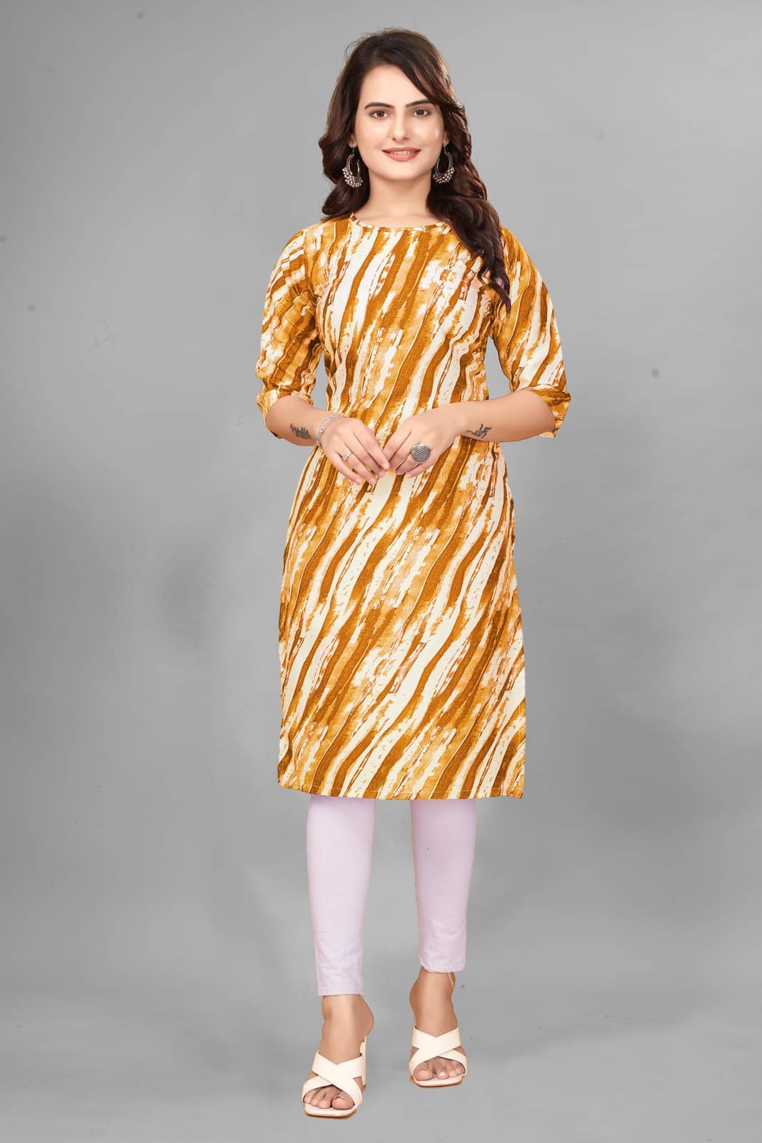 DESIGHER DREAM Crepe Printed Straight Women's Kurti - Yellow ( Pack of 1 ) - Kurtis, Tunics | Buy online on ZillyBuy