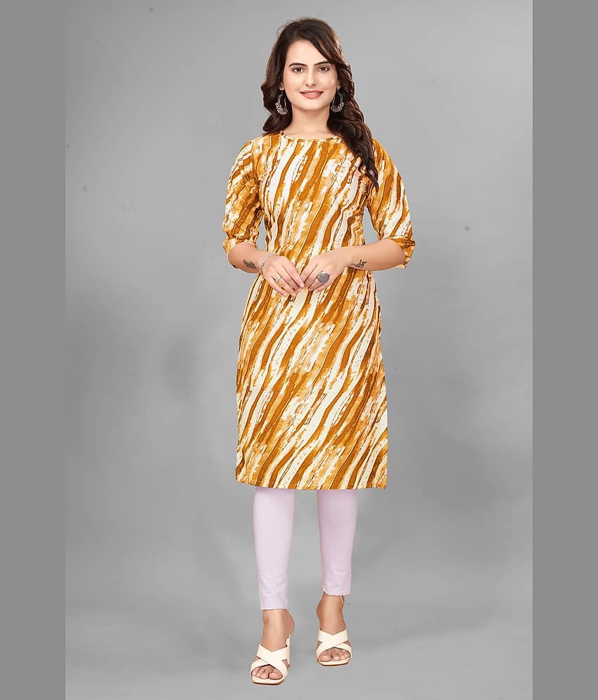 DESIGHER DREAM Crepe Printed Straight Women's Kurti - Yellow ( Pack of 1 ) - Kurtis, Tunics | Buy online on ZillyBuy