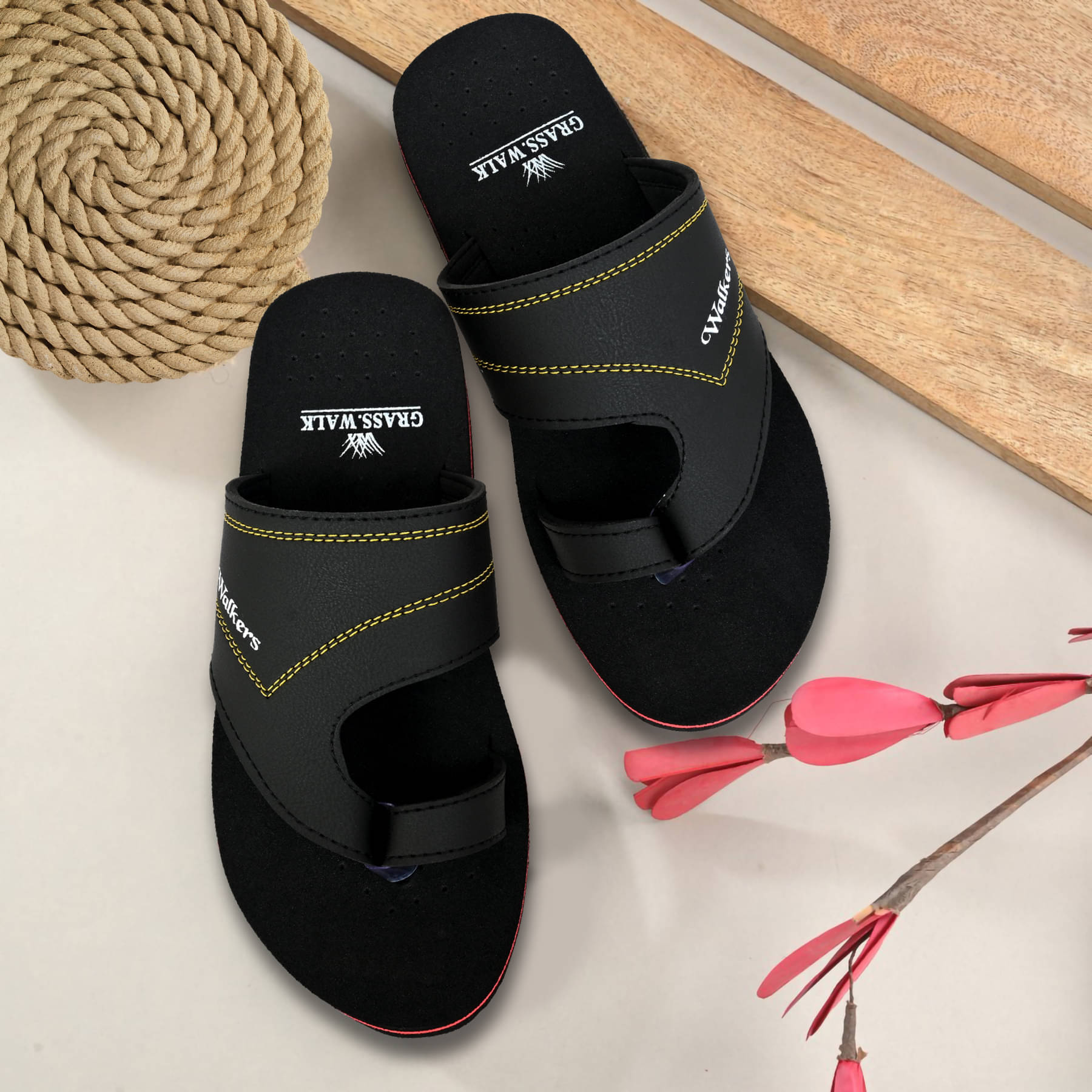     			GRASS WALK Black Men's Massage Flip Flop
