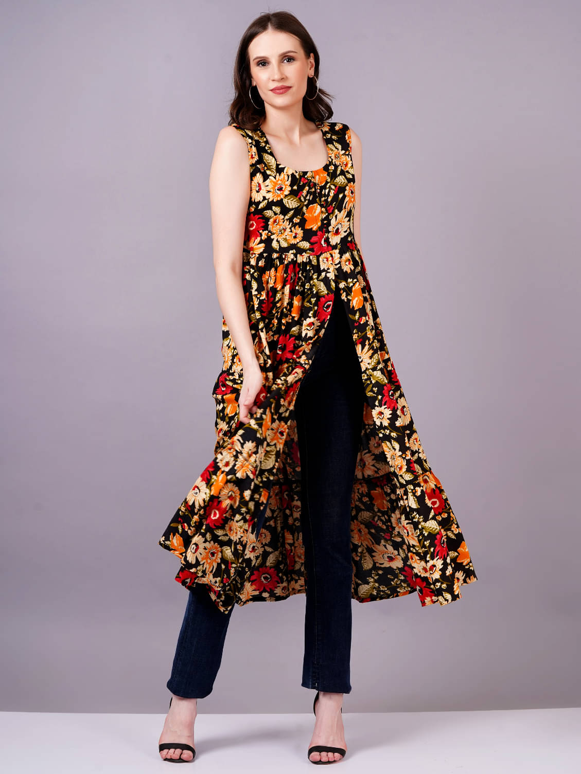 HIGHLIGHT FASHION EXPORT Rayon Printed Straight Women's Kurti - Black ( Pack of 1 ) HIGHLIGHT FASHION EXPORT Rayon Printed Straight Women's Kurti - Black ( Pack of 1 )