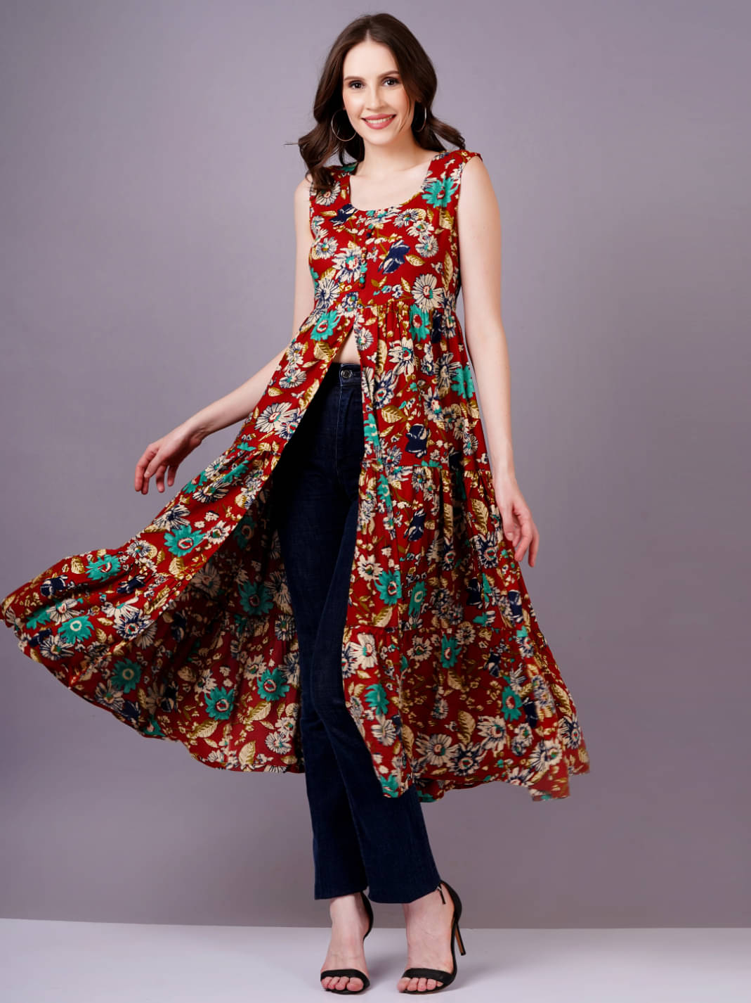 JC4U Rayon Printed Straight Women's Kurti - Maroon ( Pack of 1 )     			JC4U Rayon Printed Straight Women's Kurti - Maroon ( Pack of 1 )