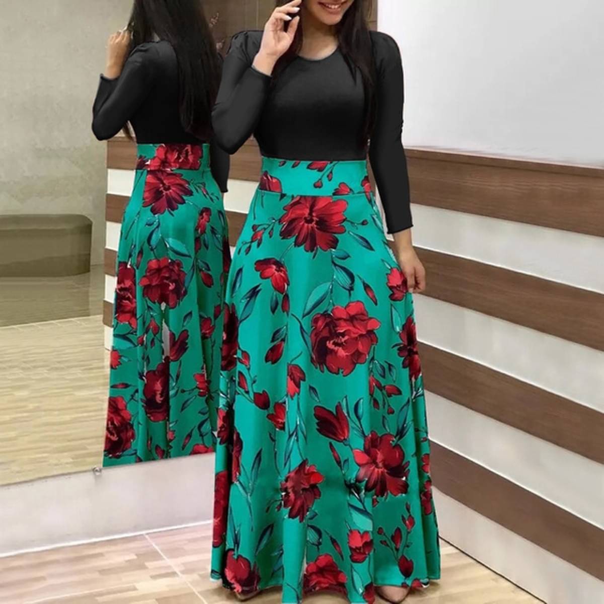 Raabta Fashion Women Crepe Printed Fit & Flare Dress ( Green )     			Raabta Fashion Women Crepe Printed Fit & Flare Dress ( Green )