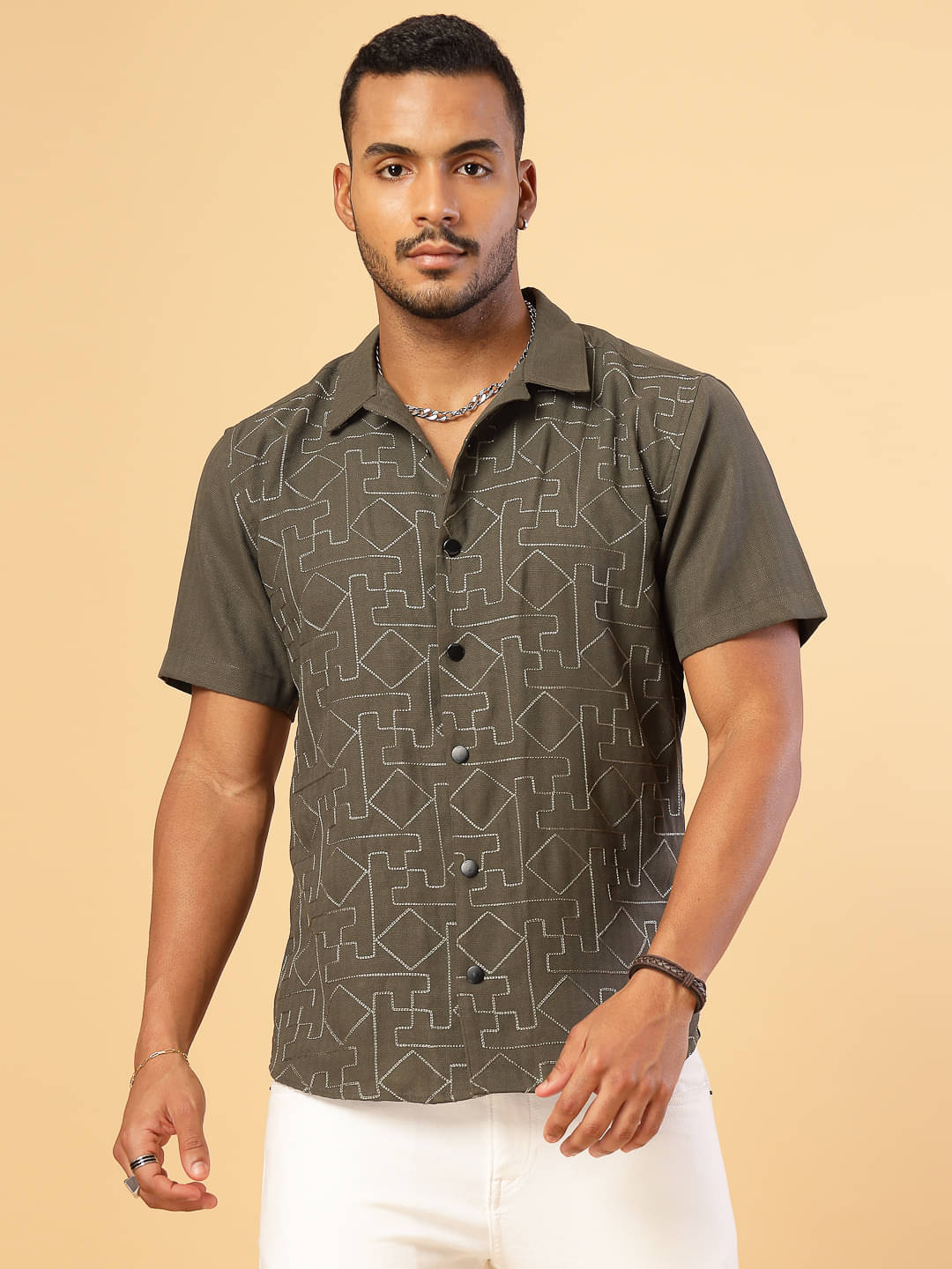     			Rigo Linen Regular Fit Embroidered Half Sleeves Men's Casual Shirt - Khaki ( Pack of 1 )