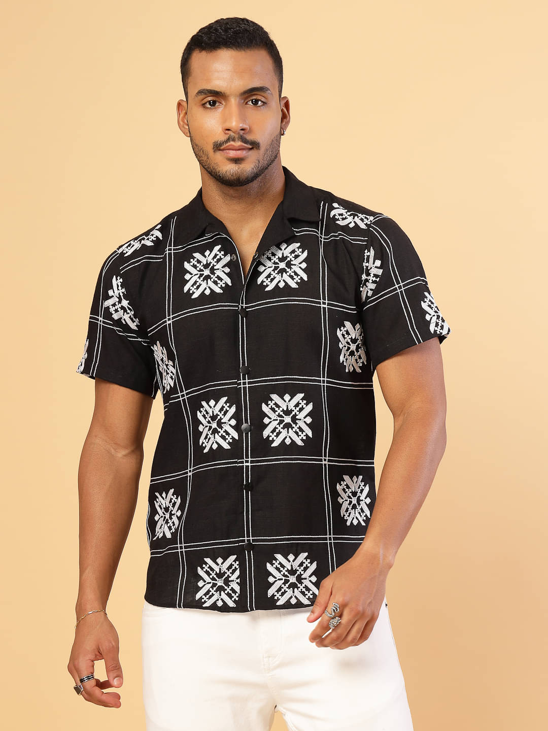 Rigo Linen Regular Fit Embroidered Half Sleeves Men's Casual Shirt - Black ( Pack of 1 ) Rigo Linen Regular Fit Embroidered Half Sleeves Men's Casual Shirt - Black ( Pack of 1 )