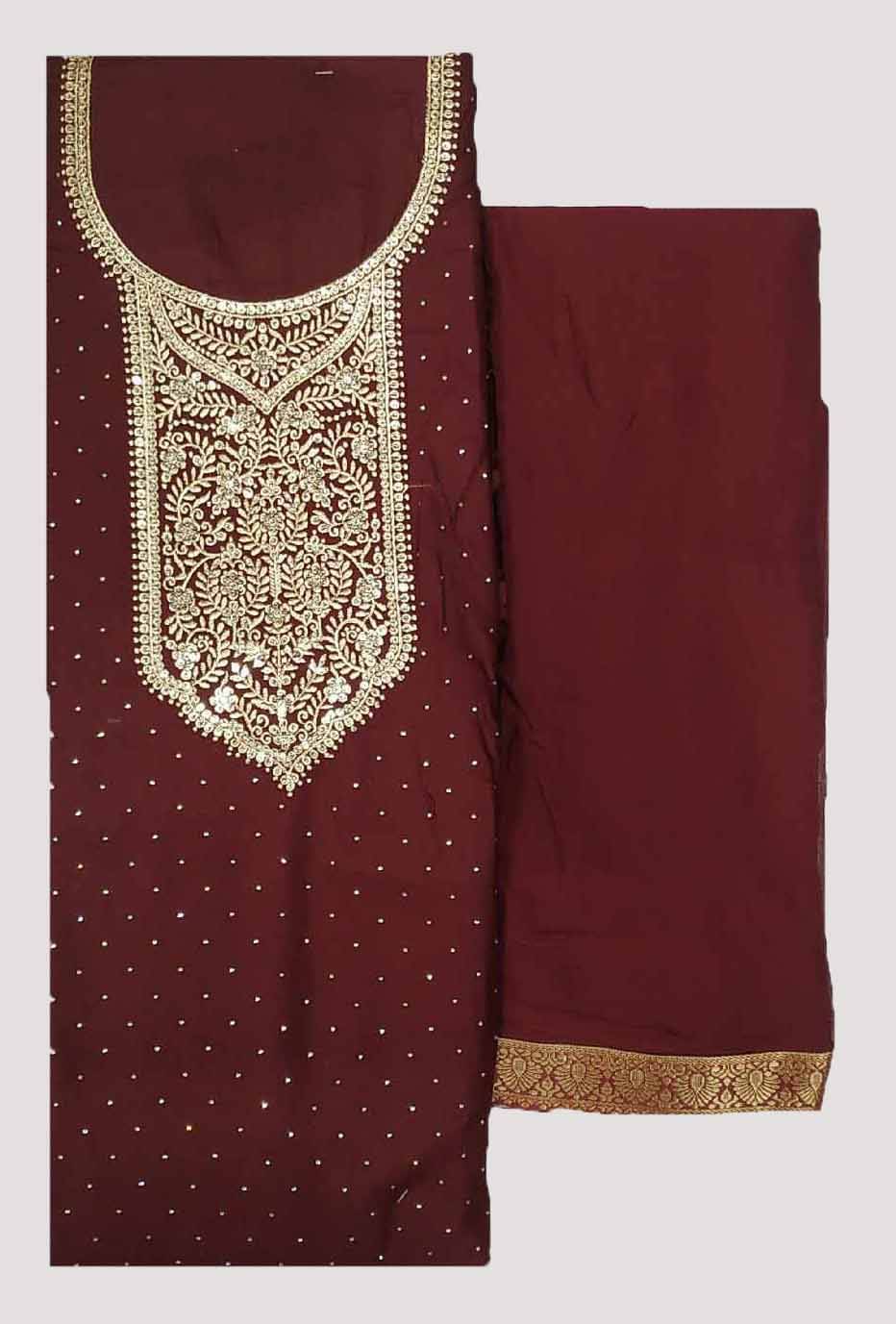     			Soul Essence Unstitched Rayon Embroidered Dress Material - Maroon ( Pack of 1 )