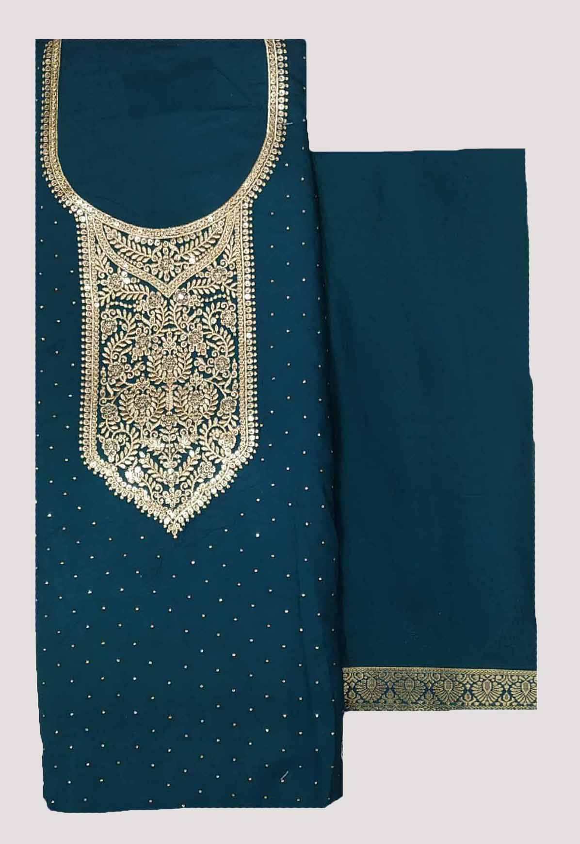     			Soul Essence Unstitched Rayon Embroidered Dress Material - Blue ( Pack of 1 )