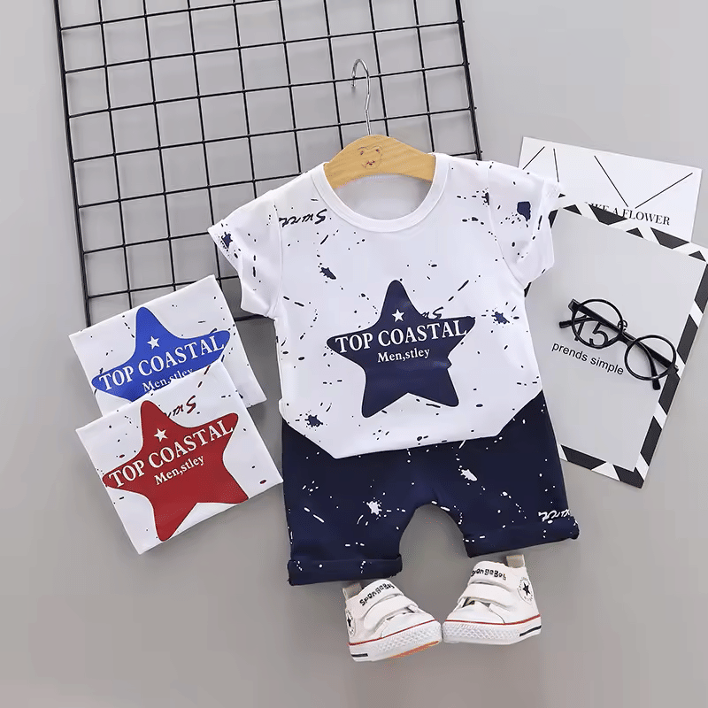 VELION Pack of 1 Boys Cotton Blend T-Shirt & Shorts Set ( White )