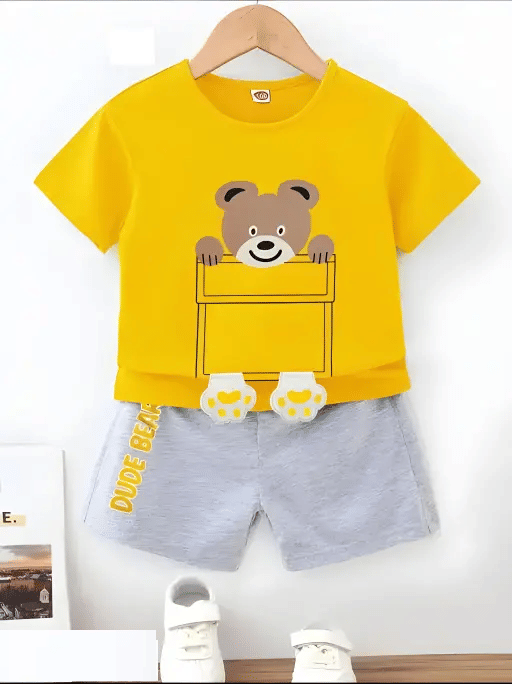 VELION Pack of 1 Boys Cotton Blend T-Shirt & Shorts Set ( Yellow )