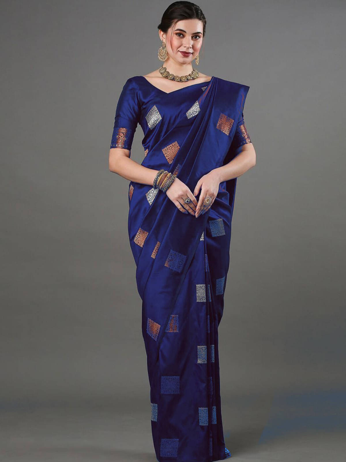     			Vibeglam Banarasi Silk Woven Saree With Unstitched Blouse Piece ( Blue )
