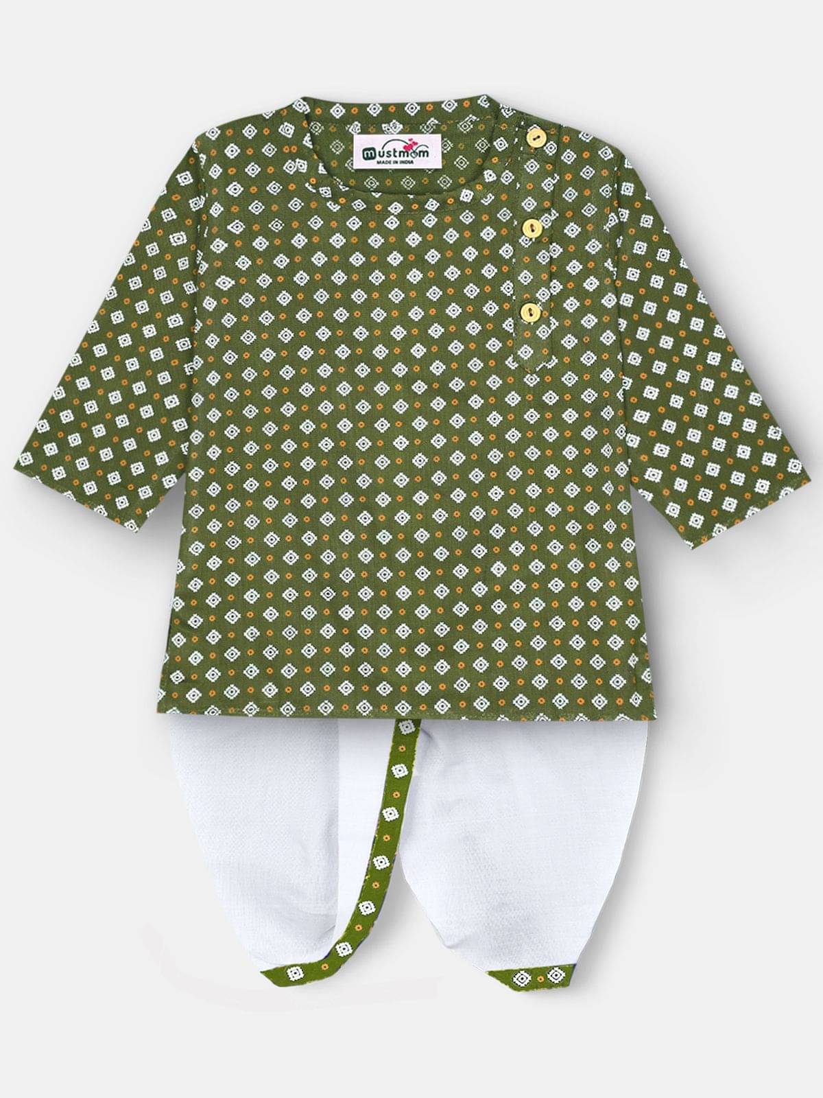     			mustmom Festival Organic Cotton Soft and comfortable Ethnic dhoti kurta for Kids