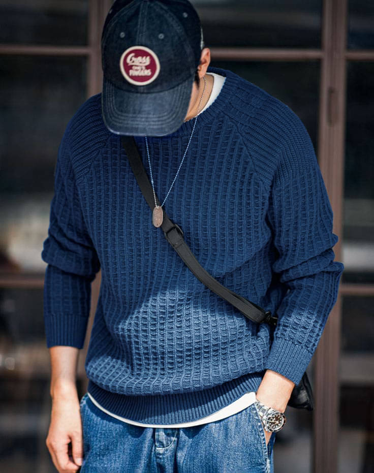     			CAT BUNNY Woollen Blend Round Neck Men's Full Sleeves Pullover Sweater - Blue ( Pack of 1 )