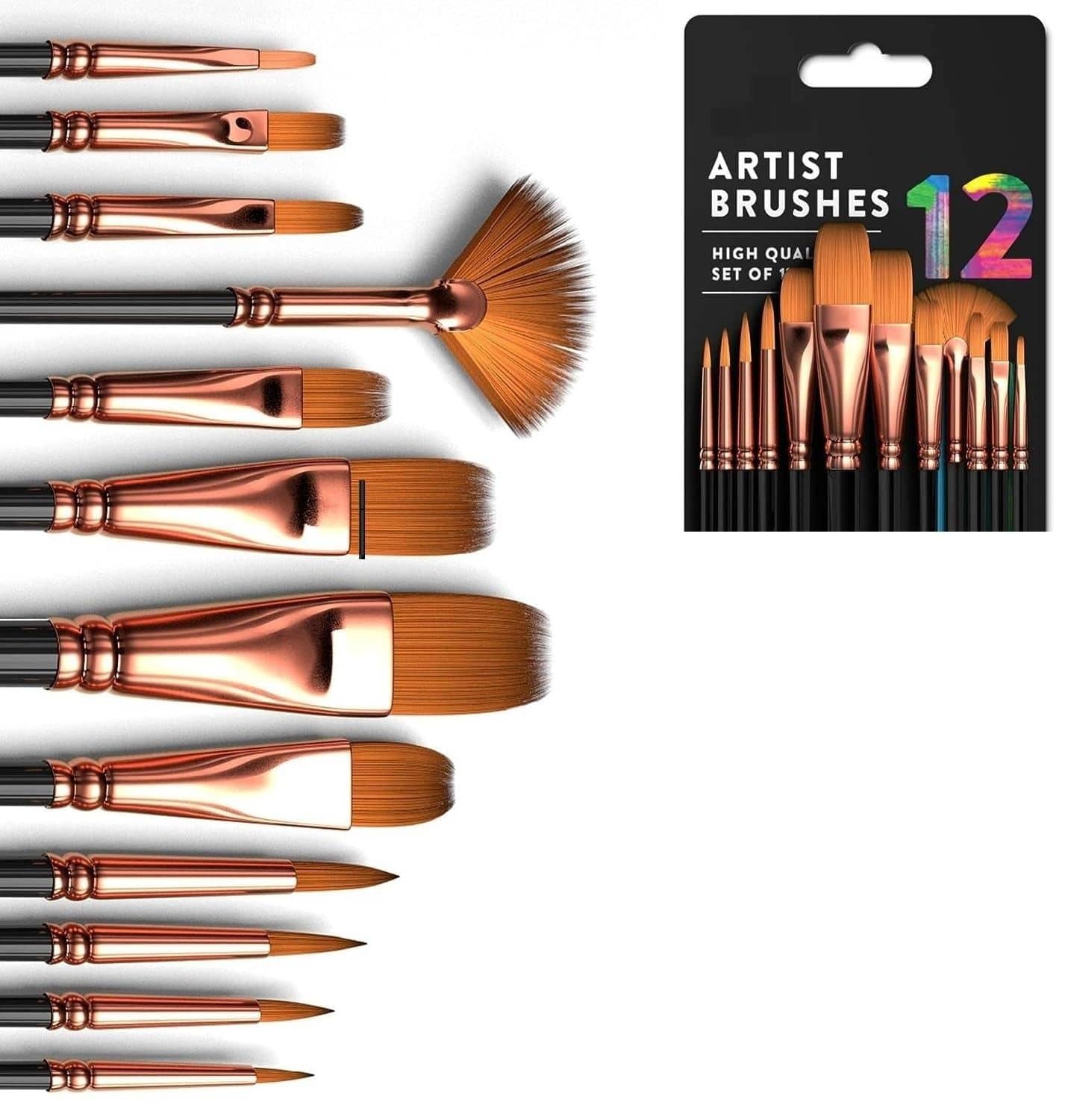 FREEDY Craft Painting Brushes Set of 12 Professional Round Pointed Tip Nylon Hair Artist Acrylic Paint Brush for Acrylic/Watercolor/Oil Painting