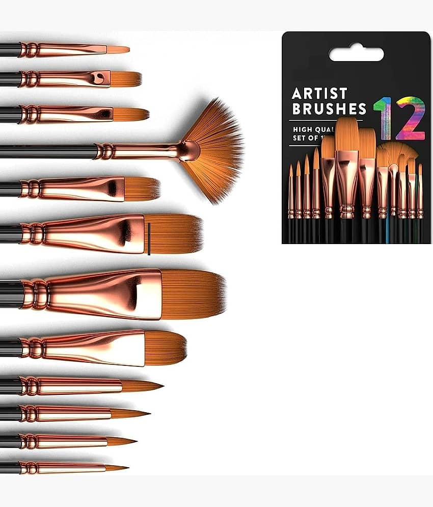 FREEDY Craft Painting Brushes Set of 12 Professional Round Pointed Tip Nylon Hair Artist Acrylic Paint Brush for Acrylic/Watercolor/Oil Painting - Stationery | Buy online on ZillyBuy
