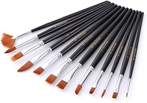 FREEDY Craft Painting Brushes Set of 12 Professional Round Pointed Tip Nylon Hair Artist Acrylic Paint Brush for Acrylic/Watercolor/Oil Painting