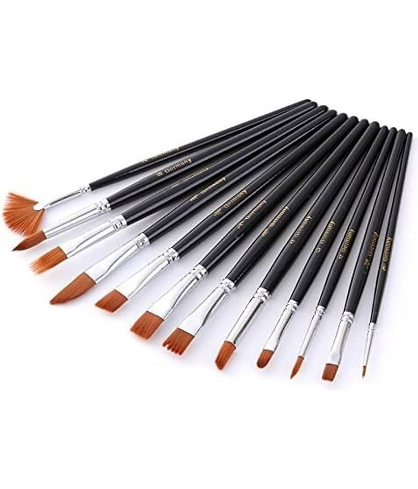 FREEDY Craft Painting Brushes Set of 12 Professional Round Pointed Tip Nylon Hair Artist Acrylic Paint Brush for Acrylic/Watercolor/Oil Painting - Stationery | Buy online on ZillyBuy