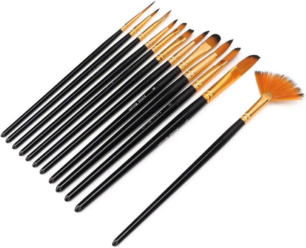 FREEDY Craft Painting Brushes Set of 12 Professional Round Pointed Tip Nylon Hair Artist Acrylic Paint Brush for Acrylic/Watercolor/Oil Painting