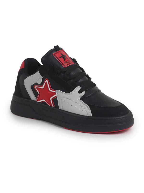    			Fausto Colorblocked Mid Top Breathable Sneaker Shoes Black Men's Sneakers