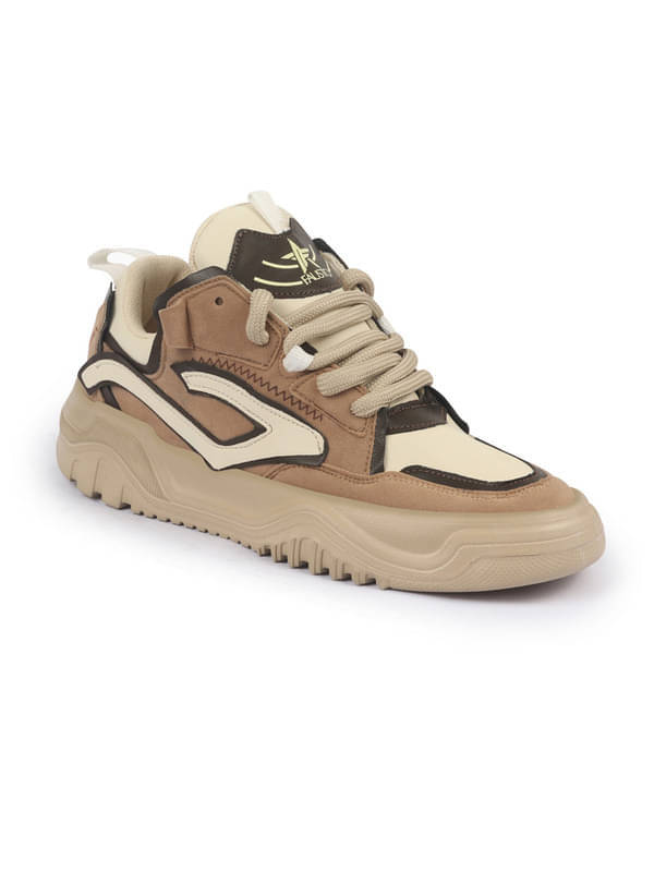     			Fausto Colorblocked Mid Top Chunky Lace Up Sneaker Shoes Beige Men's Sneakers