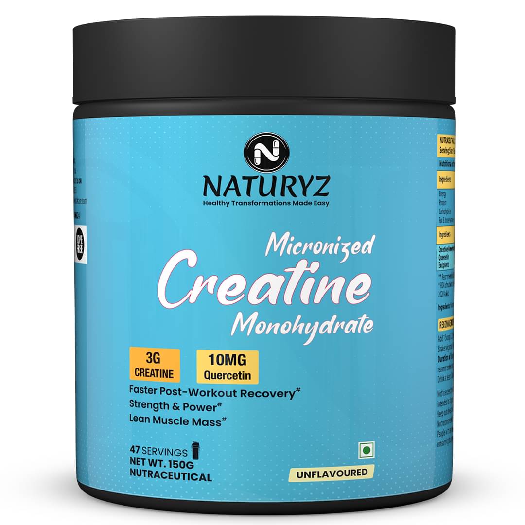 NATURYZ Micronized Creatine Monohydrate , 3G Creatine, 10 MG Quercetin For Strength, Power - 150g NATURYZ Micronized Creatine Monohydrate , 3G Creatine, 10 MG Quercetin For Strength, Power - 150g