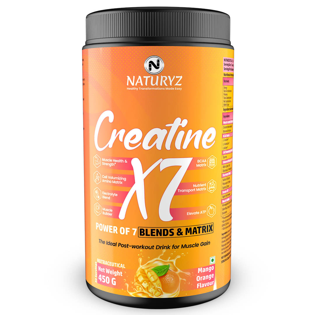 NATURYZ Creatine X7 Post Workout Supplement With 7 Blends & Matrix For Lean Body -450g(Mango Orange) NATURYZ Creatine X7 Post Workout Supplement With 7 Blends & Matrix For Lean Body -450g(Mango Orange)