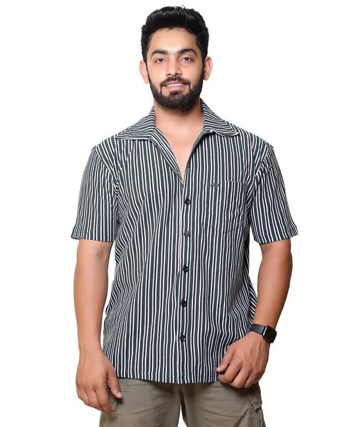 NOWT Cotton Blend Regular Fit Striped Half Sleeves Men's Casual Shirt - Green ( Pack of 1 ) NOWT Cotton Blend Regular Fit Striped Half Sleeves Men's Casual Shirt - Green ( Pack of 1 )