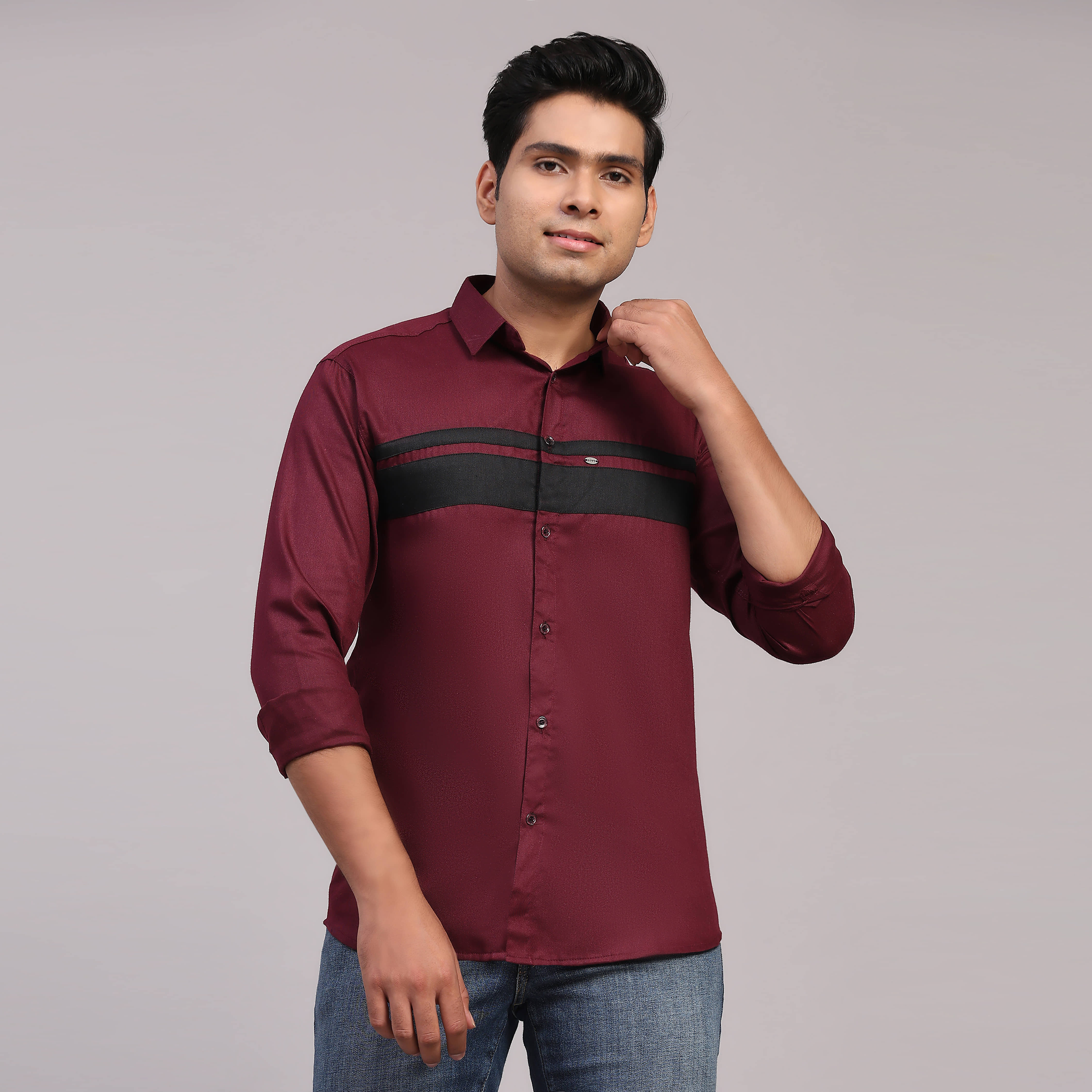 NOWT Cotton Blend Regular Fit Colorblock Full Sleeves Men's Casual Shirt - Grey ( Pack of 1 )