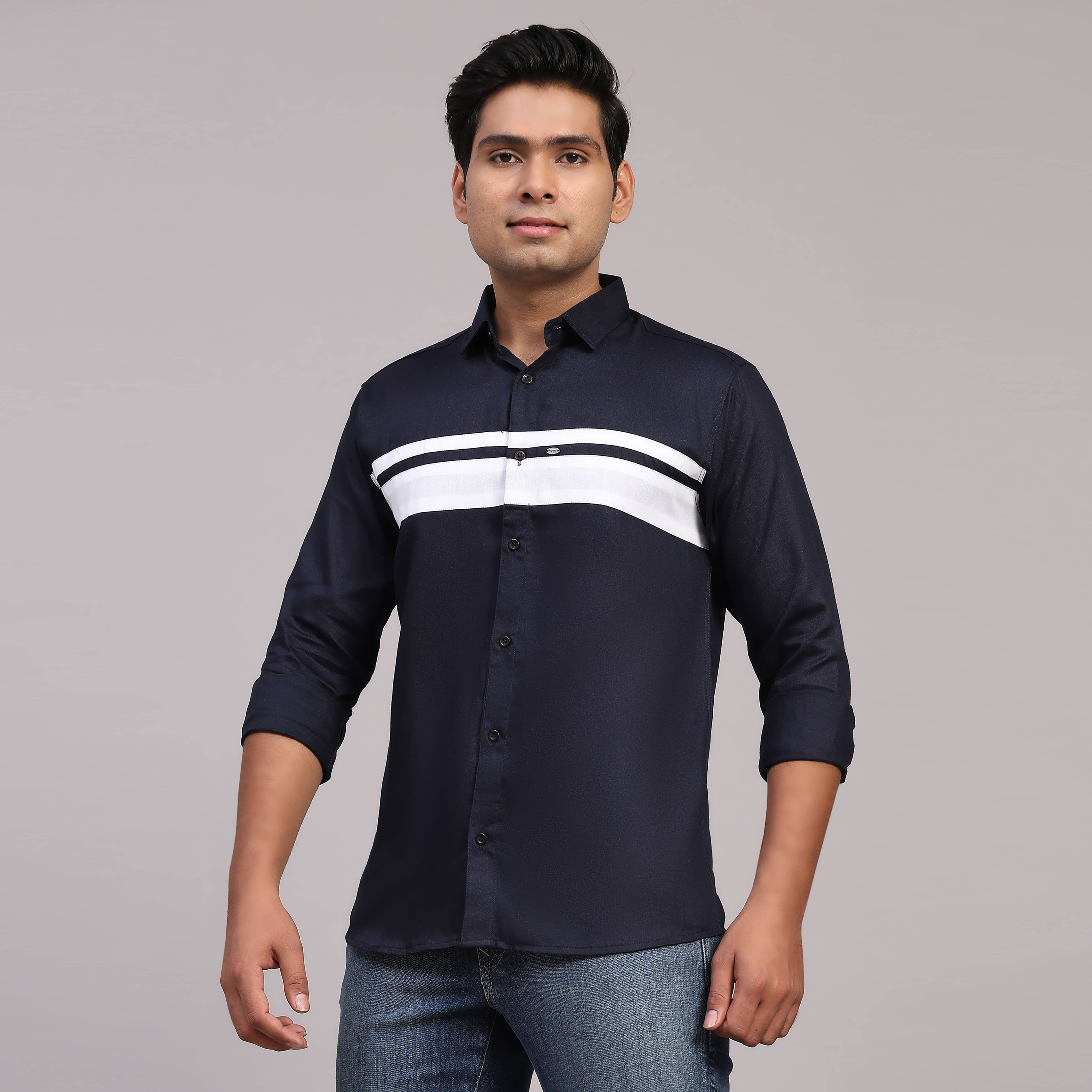    			NOWT Cotton Blend Regular Fit Colorblock Full Sleeves Men's Casual Shirt - Navy ( Pack of 1 )