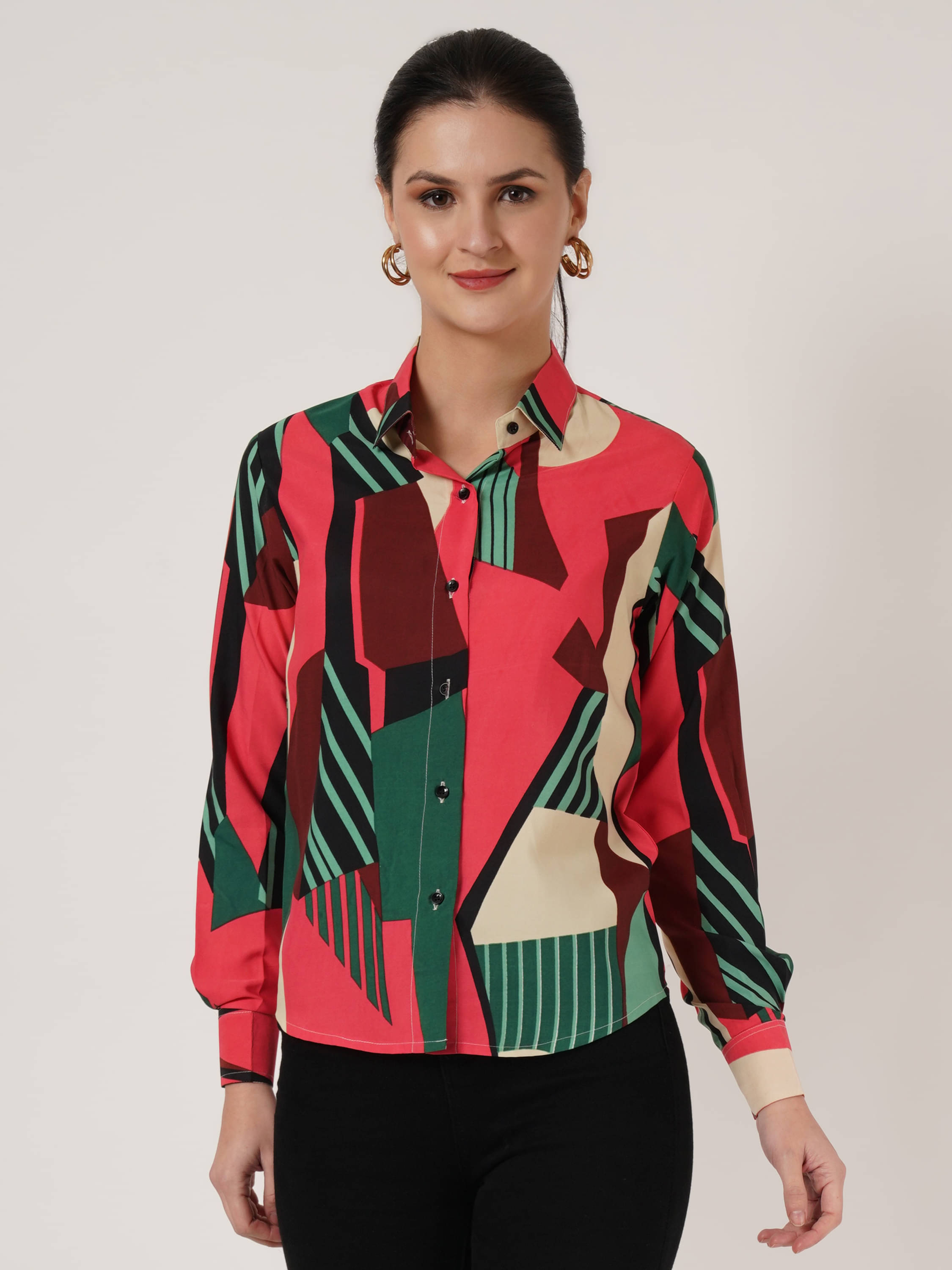 OTABU Women Printed Rayon Shirt ( Red ) OTABU Women Printed Rayon Shirt ( Red )