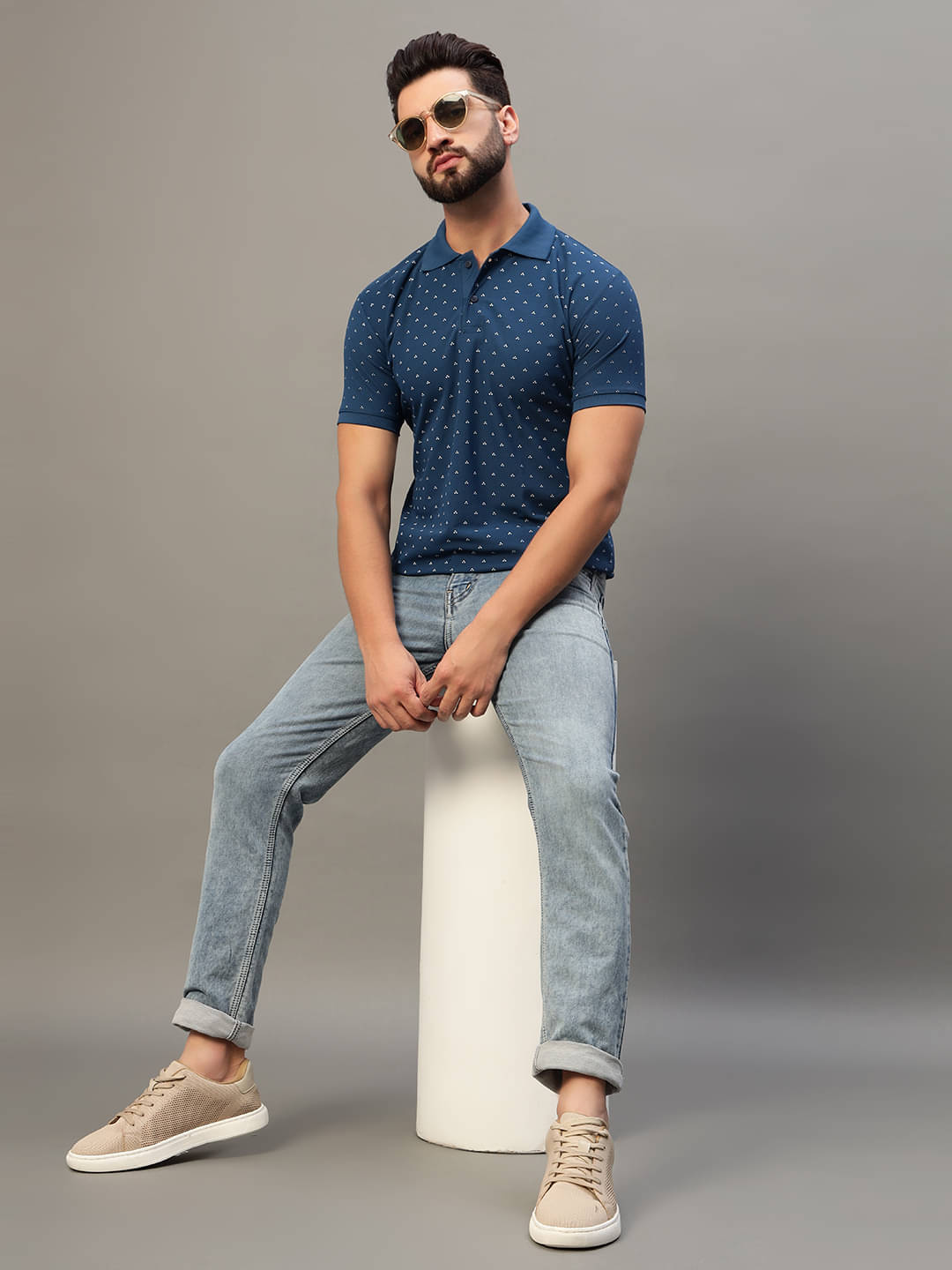 WESTMAN Pack of 1 Cotton Blend Regular Fit Printed Half Sleeves Men's Polo T Shirt ( Navy ) WESTMAN Pack of 1 Cotton Blend Regular Fit Printed Half Sleeves Men's Polo T Shirt ( Navy )