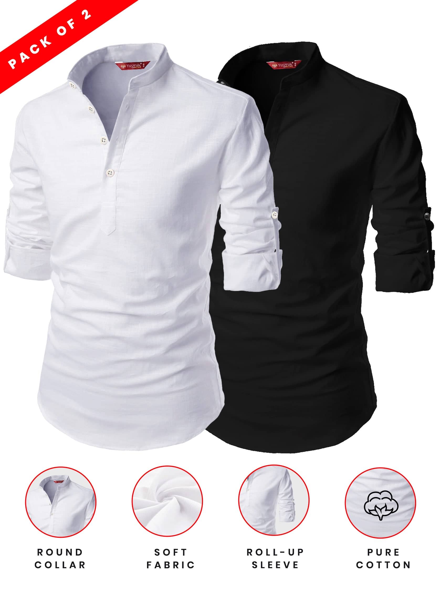 Yugnik Lime Green Cotton Men's Shirt Style Kurta ( Pack of 2 ) - Kurtas & Kurta Sets | Buy online on ZillyBuy