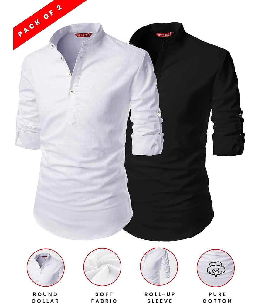 Yugnik Lime Green Cotton Men's Shirt Style Kurta ( Pack of 2 ) - Kurtas & Kurta Sets | Buy online on ZillyBuy