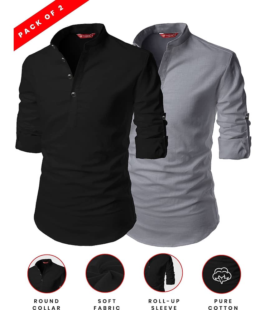 Yugnik Grey Cotton Men's Shirt Style Kurta ( Pack of 2 ) - Kurtas & Kurta Sets | Buy online on ZillyBuy